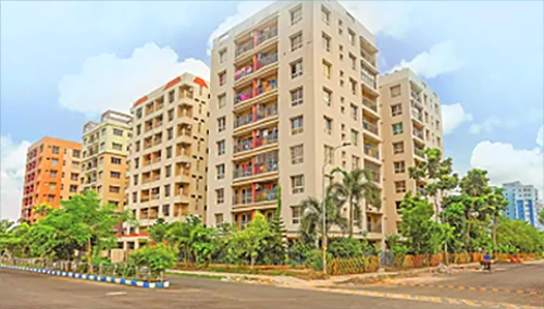 Residential apartment buildings with greenery